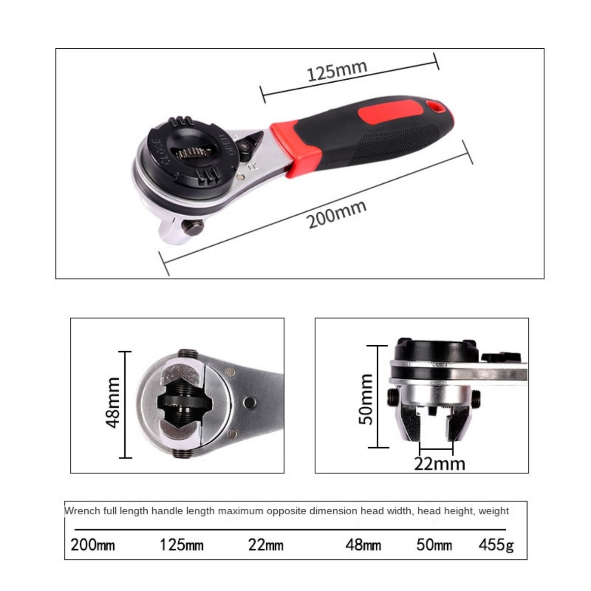 Adjustable Wrench Heat Treated Ratchet Wrench for 6-22mm Universal Adjustable Socket Wrench Ratcheting Wrench Set