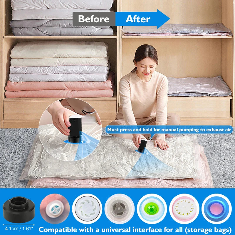 Travel Vacuum Storage Bags with Cordless Electric Pump 8-18Pc Space Saver Bag for Clothes Comforter Blanket Compressed Organizer