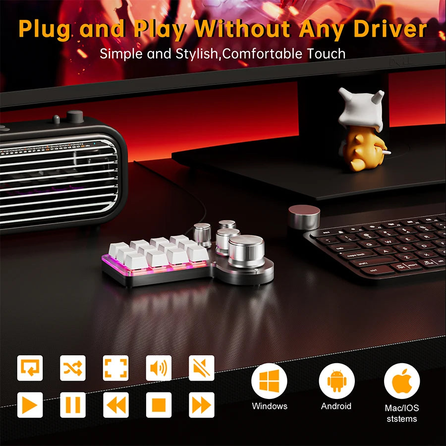 لوحة مفاتيح ماكرو قابلة للبرمجة، تدعم تقنية بلوتوث، سلكية، بإضاءة RGB، 12 مفتاحًا، 4 مقابض، لوحة مفاتيح للألعاب، لوحة مفاتيح ميكانيكية قابلة للتبديل السريع، لوحة ماكرو