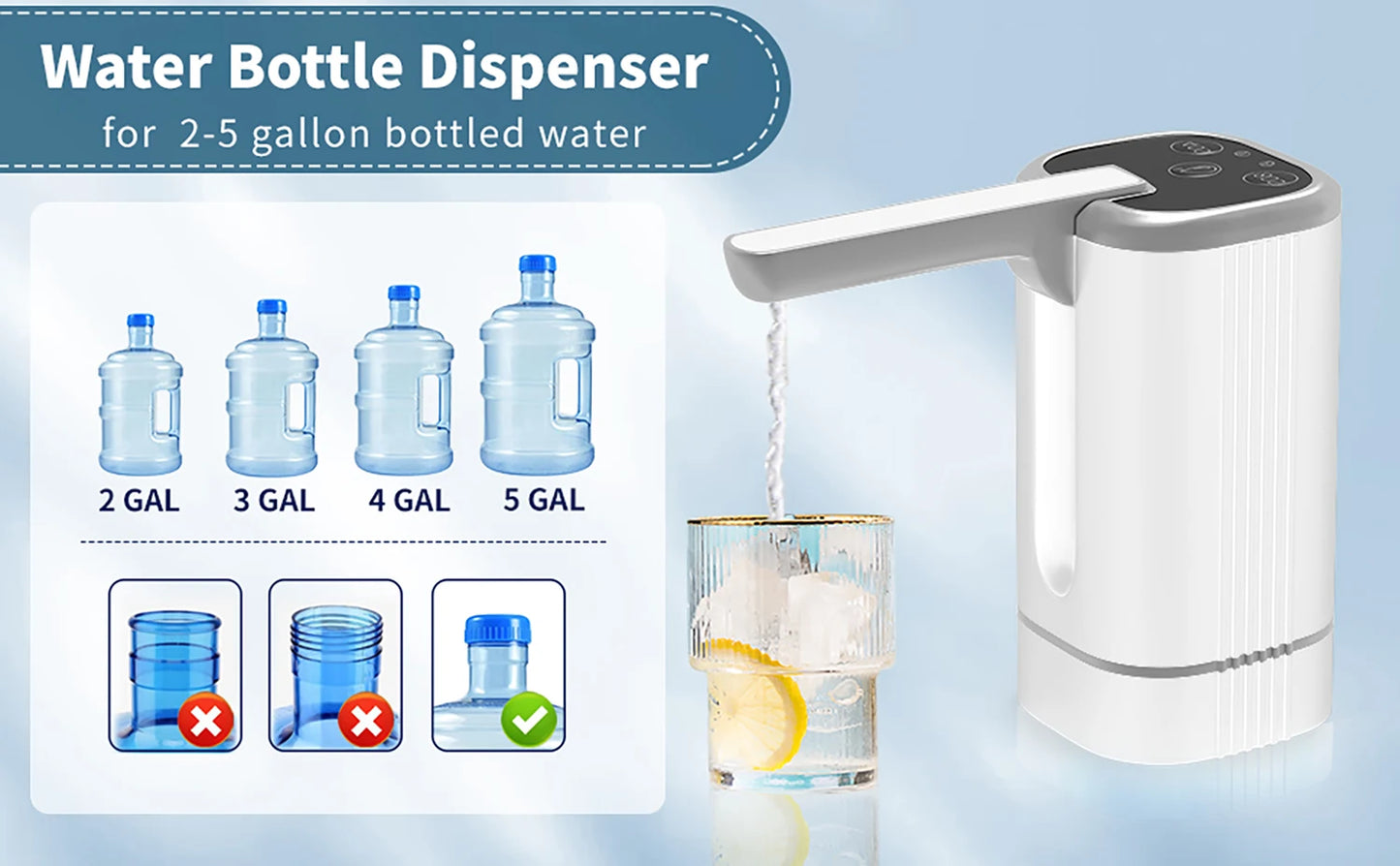 Water Dispenser Bottle Pump, Electric Water Pump for Universal 2-5 Gallon Bottle, Portable USB Charging Drinking Water Dispenser