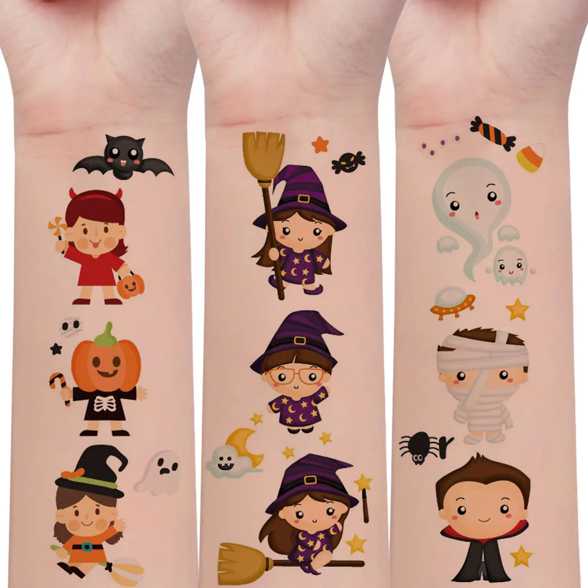 30Pcs Halloween Temporary Tattoos, 220 Cartoon Pumpkin Bat Spider Designs, Waterproof Fake Tattoo Stickers for Halloween Party