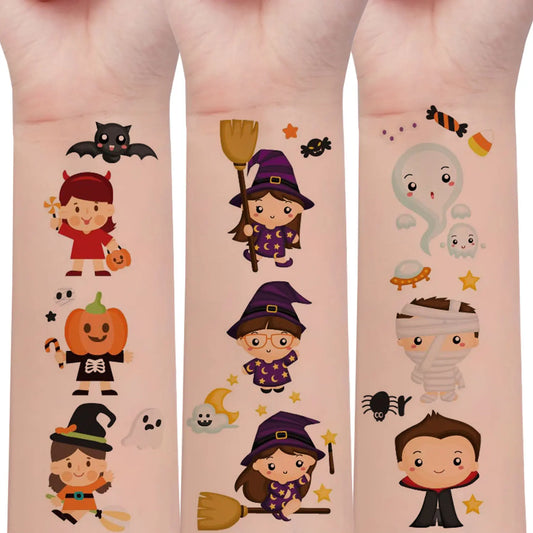 30Pcs Halloween Temporary Tattoos, 220 Cartoon Pumpkin Bat Spider Designs, Waterproof Fake Tattoo Stickers for Halloween Party