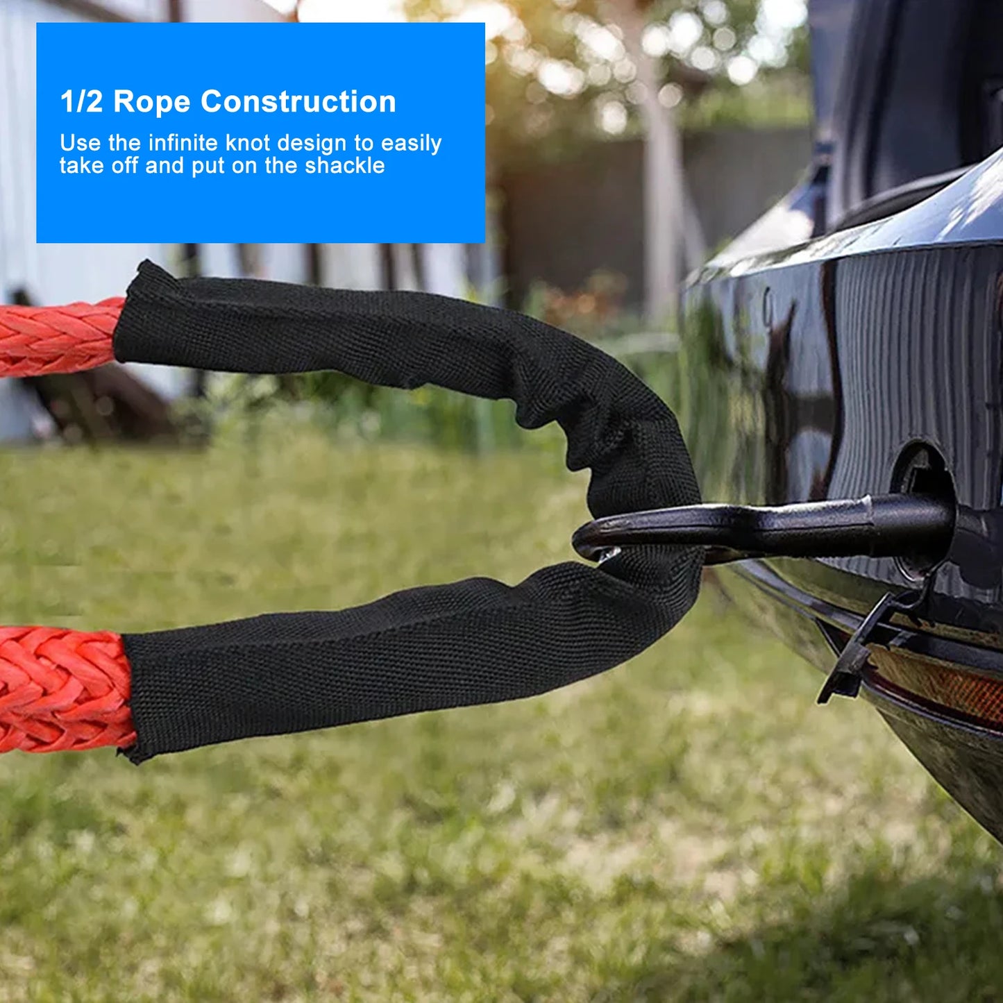 41000lbs Soft Shackle Synthetic Rope Heavy Duty Offroad 4X4 Tow Shackle Strap with Protective Sleeve for Jeep Truck SUV