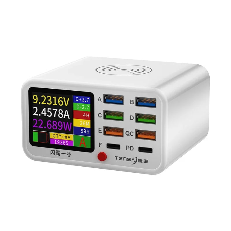 Multi Functional 8-port USB Wireless Fast Charging Station Visual Current Detection Charger For Mobile Phone iPad Flash Charging