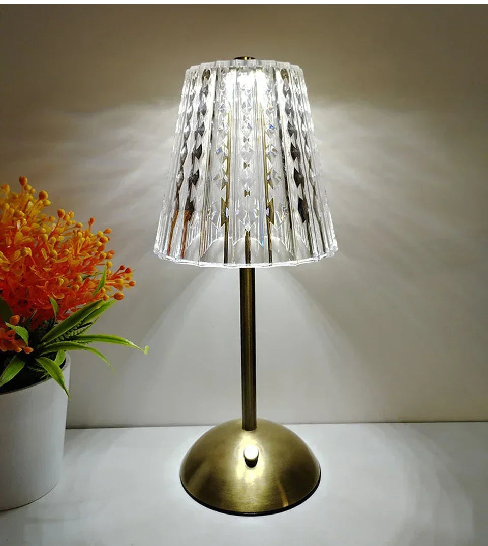 Crystal LED Table Lamp Touch Sensor Desktop Night Light Rechargeable Reading Lamp for Bedroom Bedside Hotel Bar Decor Dimmable