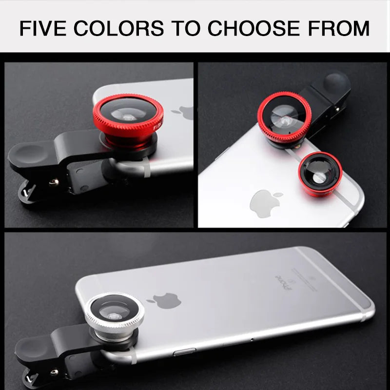 3in1 Fisheye Lens Wide Angle Micro Camera Lens for iPhone 14 13 3IN1 Zoom Fish Eye Len for Smartphone Lenses with Phone Clip