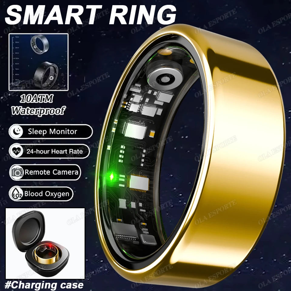 New Smart Ring Blood Oxygen Heart Rate Sleep Monitor Sports GPS Tracking Remote Care 10ATM Waterproof Men Women Smartring