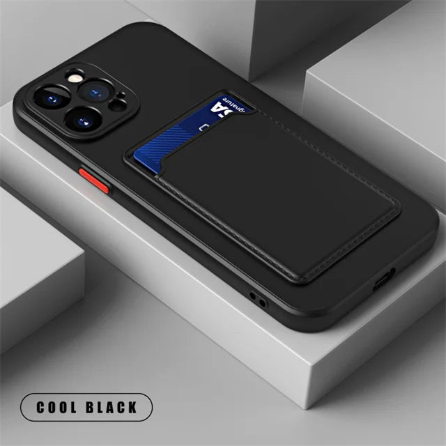 Silicone Wallet Case Funda For iPhone 16 Pro Max 15 14 Plus 11 12 13 Mini SE Card Holder Slot Back Cover Protective Accessories
