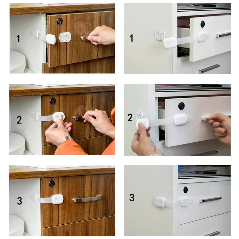 Baby Safety Lock Drawer Child Safety Cabinet Locks  Baby Safe Straps Adhesive Cabinet Drawer Door Latches  baby safety