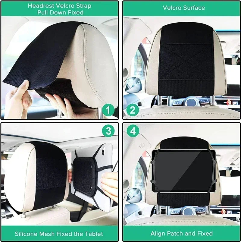360 Rotating Adjustable Car Back Seat Kids Tablet Holder for IPad Pro Air Mini Kindle Anti-Slip Strap Bracket Stand Accessories