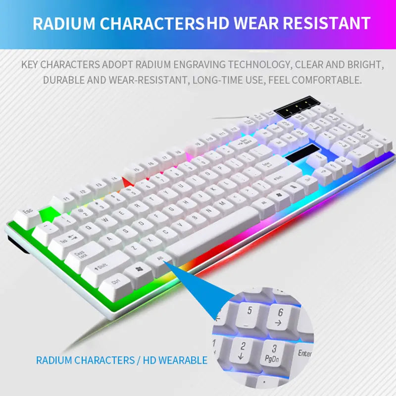Игровой комплект: клавиатура и мышь с RGB-подсветкой, 104 клавиши, проводная клавиатура и мышь для ноутбука, настольного ПК, планшета.