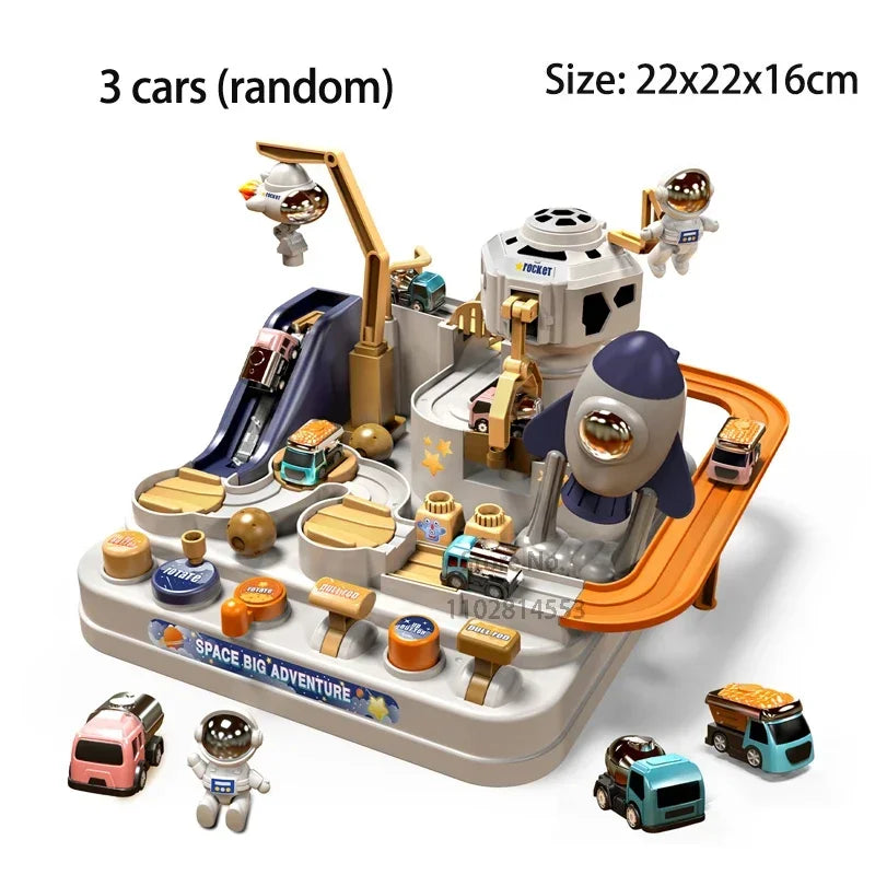 Children educational novelty toys Racing Rail Cars Model inertial gliding track car adventure Mechanical Interactive Toy for kid
