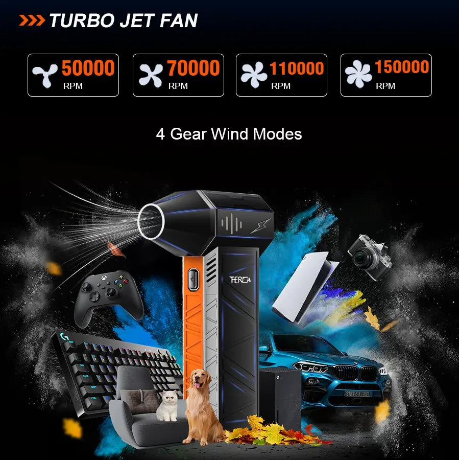 X3Pro Mini Turbo Fan Jet ,150,000RPM Powerful Hair Dryer, Portable Rechargeable Electric Duster for Car/PC/Home Cleaning。