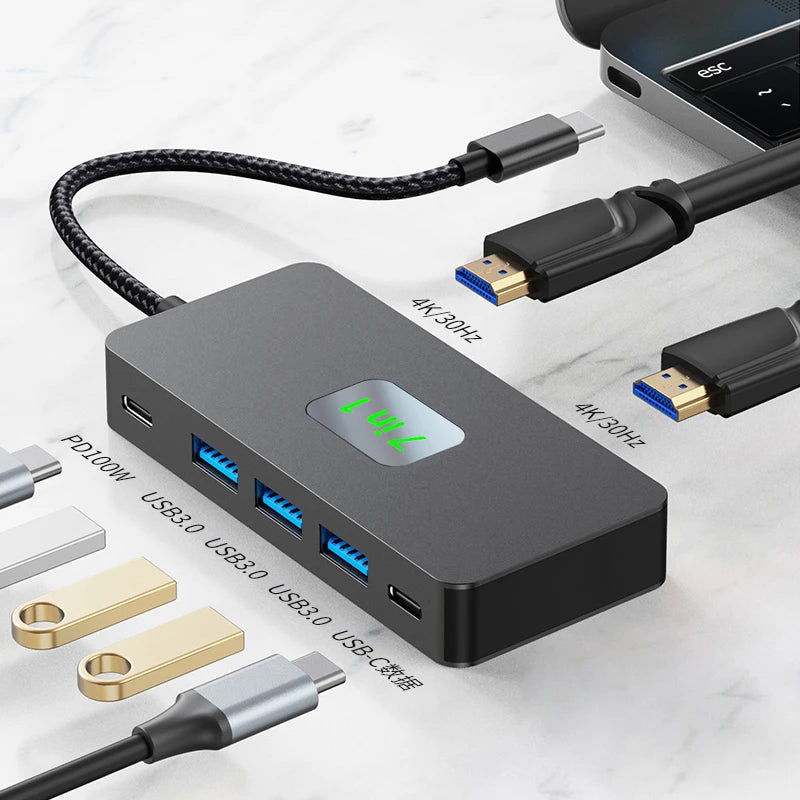 USB C 3.0 HUB Type C to Multi 4K HDMI Monitor Video Converter RJ45 Ethernet VGA PD Power Adapter Docking Station Laptop Splitter