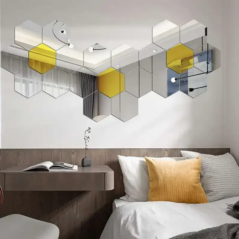 Hexagon Acrylic 3D Mirror Wall Sticker Home Decor DIY Self-adhesive Mirror Decal Decor Stickers Art Wall Decoration Large 6/12pc
