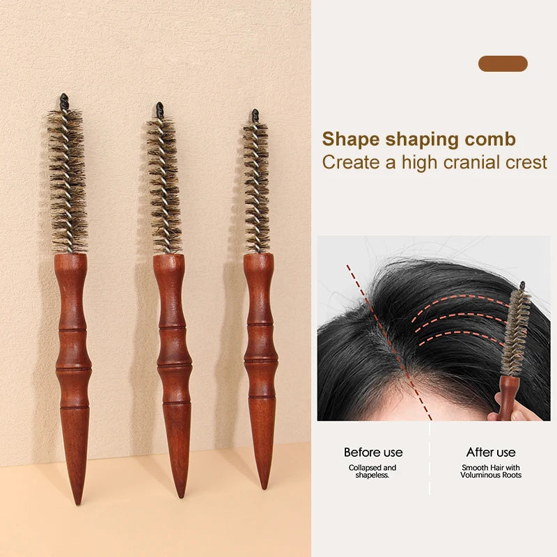 Mini Curling Comb Hair Salon Hairstyle Multi-functional Small Portable Round Wooden Roller Styling Beard Care Tool for All Hair