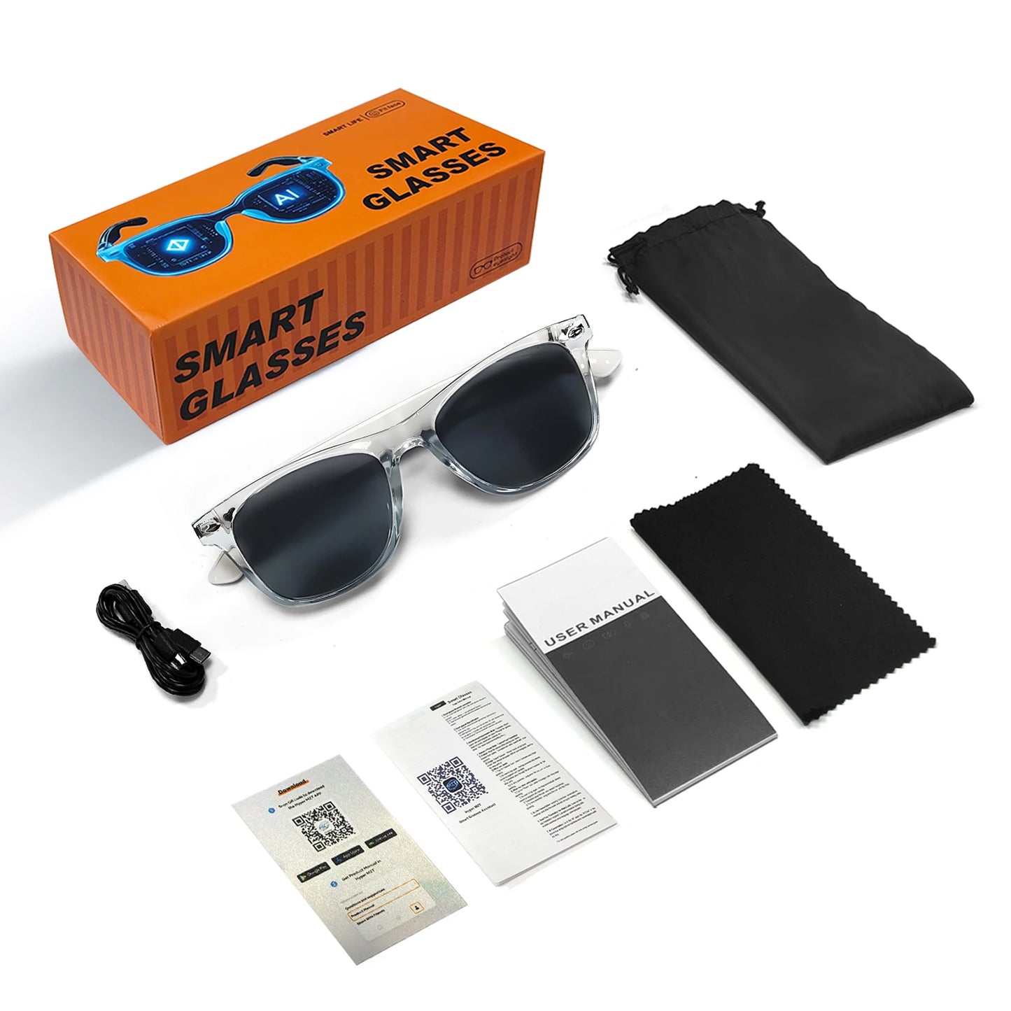 Smart Glasses AI translation 100+ Languages Make Receive Calls Music Calling Noise Reduction Light BT TWS Glasses Men Women
