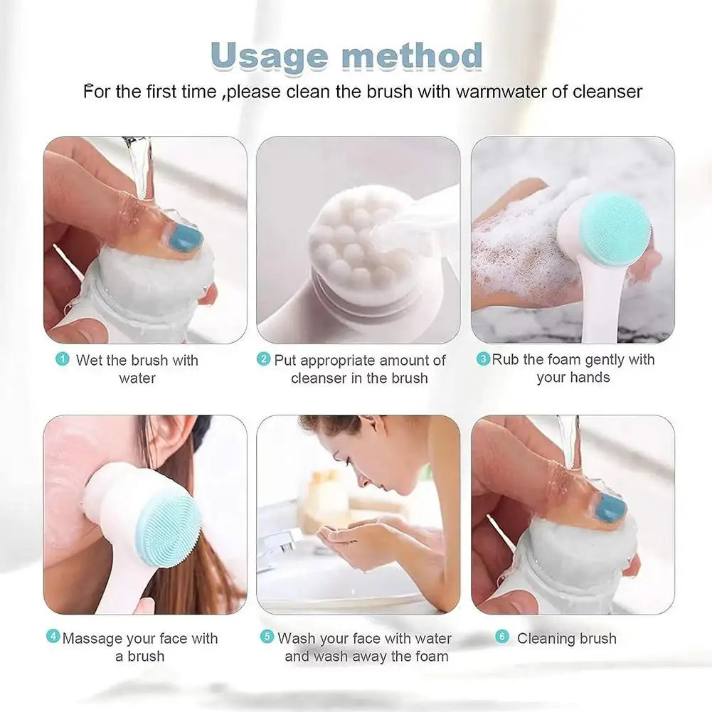 3D double sided silicone Face Cleansing Brush Soft Bristles Exfoliator Gentle Face washing and scrubbing tool