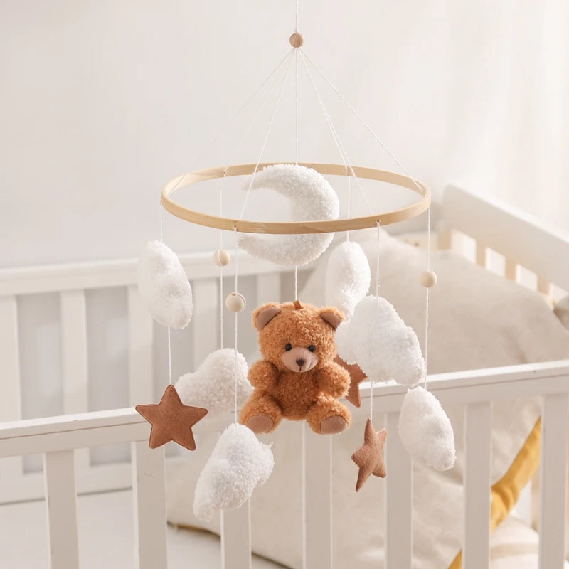 Baby Crib Mobile Rattle Toy 0-12Months Infant Soft Felt mobile Teddy Velvet Bear Bed Bell Hanging Toy Holder Bracket Crib Toy