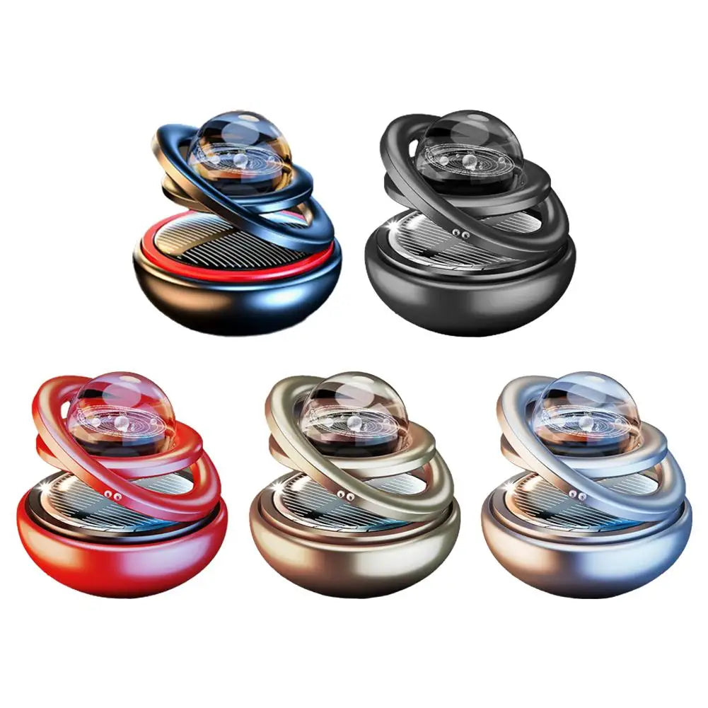 Car Air Freshener Solar Energy Air Purifier With incense tablets Autorotation Interstellar Ball Double Ring Suspension Decor
