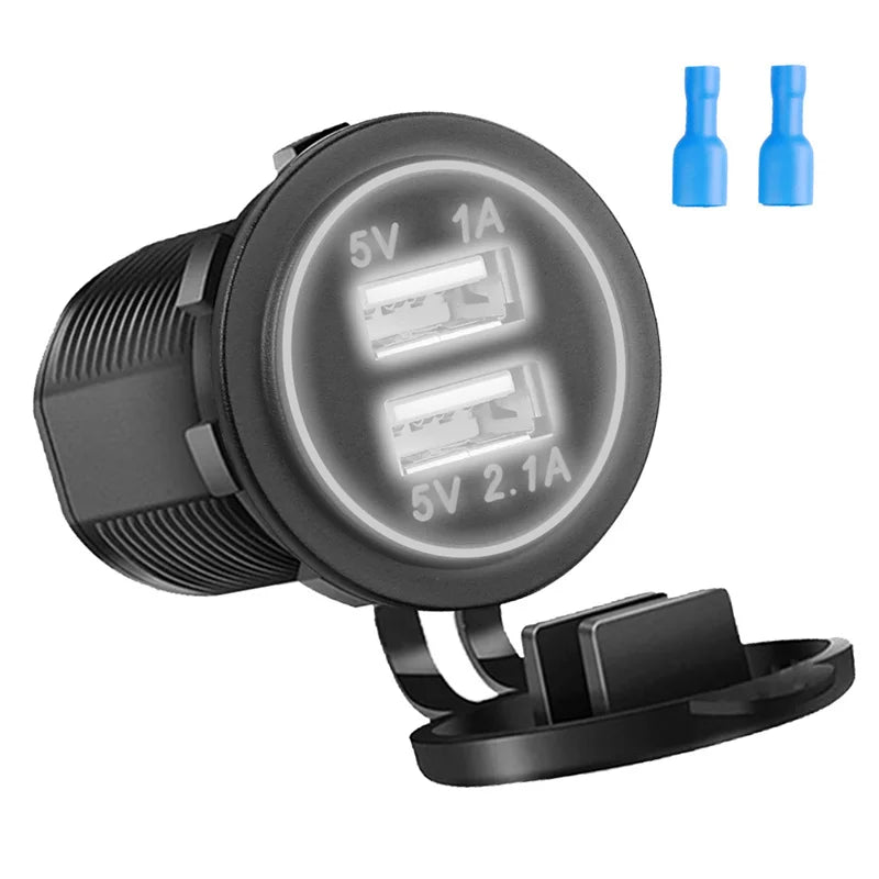 Dual USB Car Charger 3.1A Mobile Phone Charger with LED Waterproof Power Socket Suitable for Vehicle Modification Charger