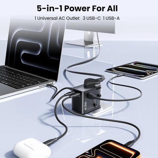 Toocki GaN Universal Travel Adapter With 3C1A 45W Fast Charging 2500W Max All-in-one Travel Charger EU/UK/USA/AUS Plug For Trave