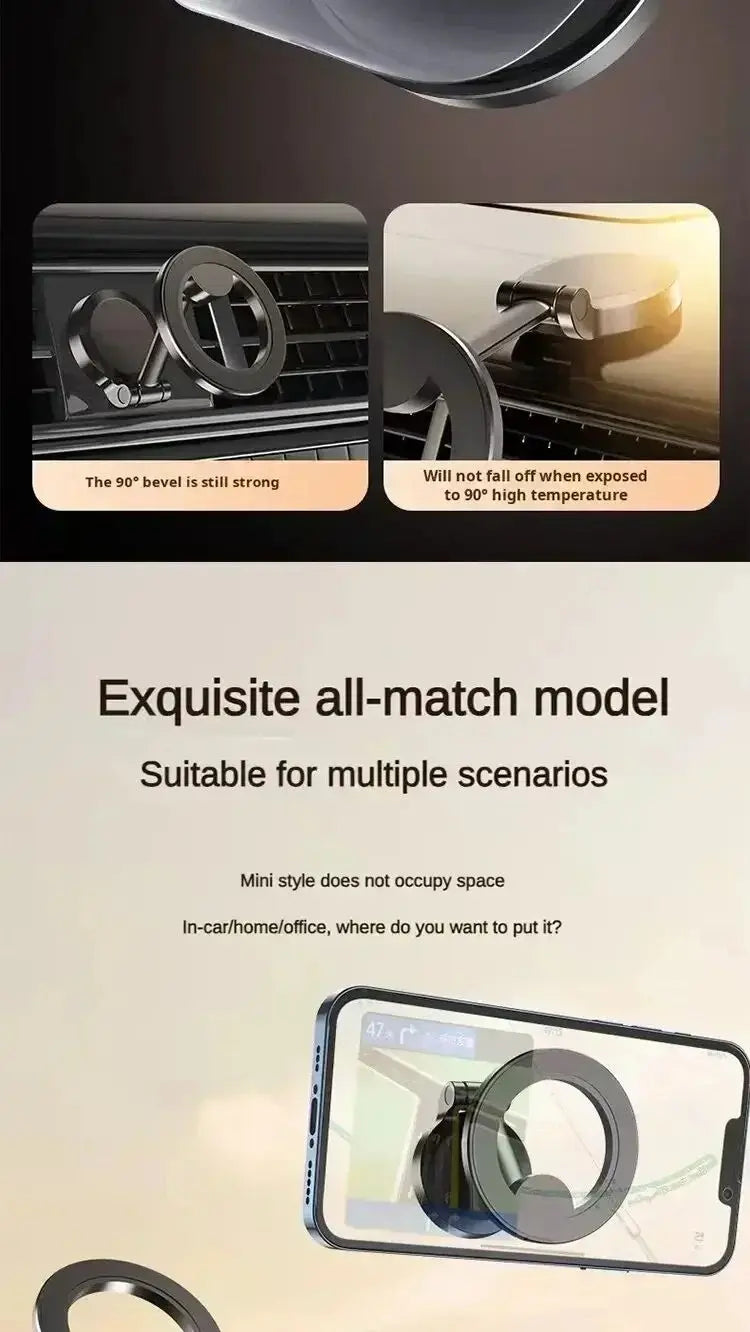 Strong Magnetic Phone Holder – 360° Swivel Adjustable Car Mount with Back Sticker, Universal Magsafe-Compatible for Smartphones
