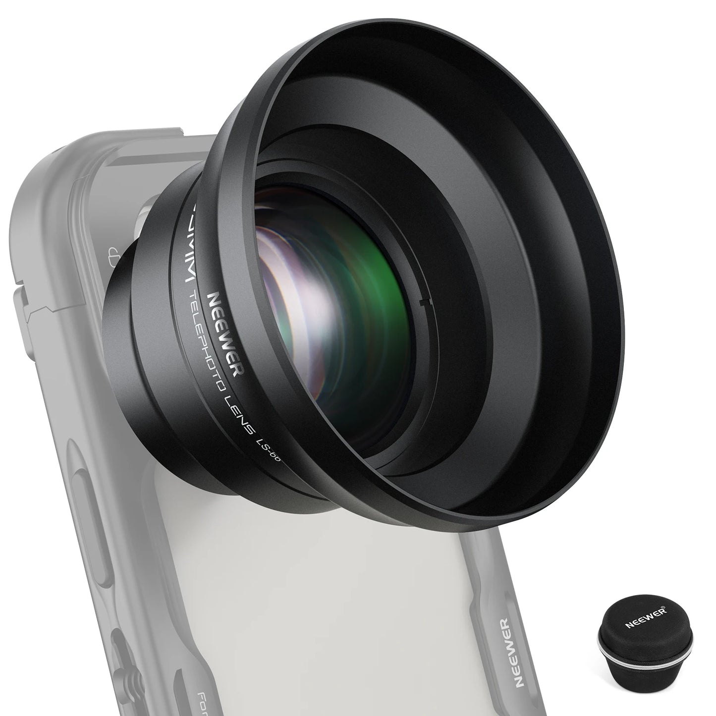 NEEWER HD 65mm Telephoto Phone Camera Lens with Lens Hood for Phone Cage Case, 1.7X Zoom Lens For iPhone 16 15 S25 S24 Ultra
