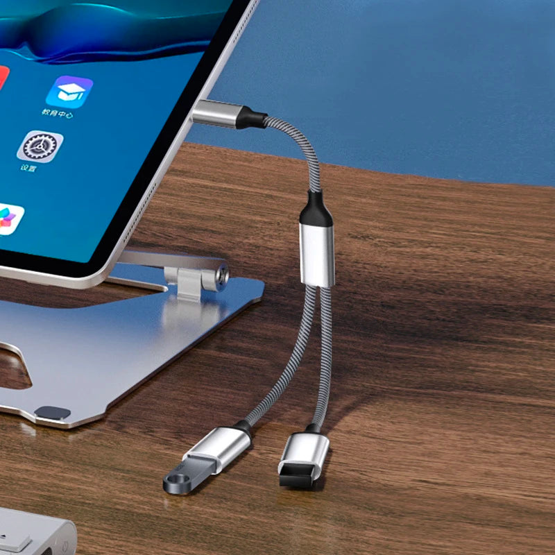 Multi USB C to USB A 2.0 HUB Dual Port Splitter Adapter OTG for Laptop Computer Printer Charging Data Transfer Extension Cable