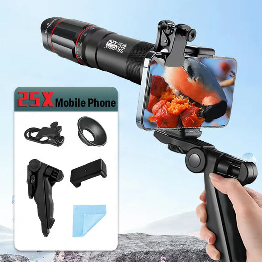 25X Phone Telephoto Lens Kit Phone Holder Portable Tripod Stabilizer Highpower Zoom Concerts Contest Outdoor Observation Animal