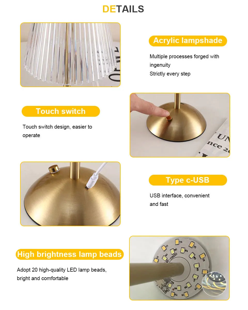 LED Table Lamp Touch Sensor Rechargeable Night Light Nordic interior Dimming Stand LED Bedside Lamp Restaurant Hotel Bar Bedroom