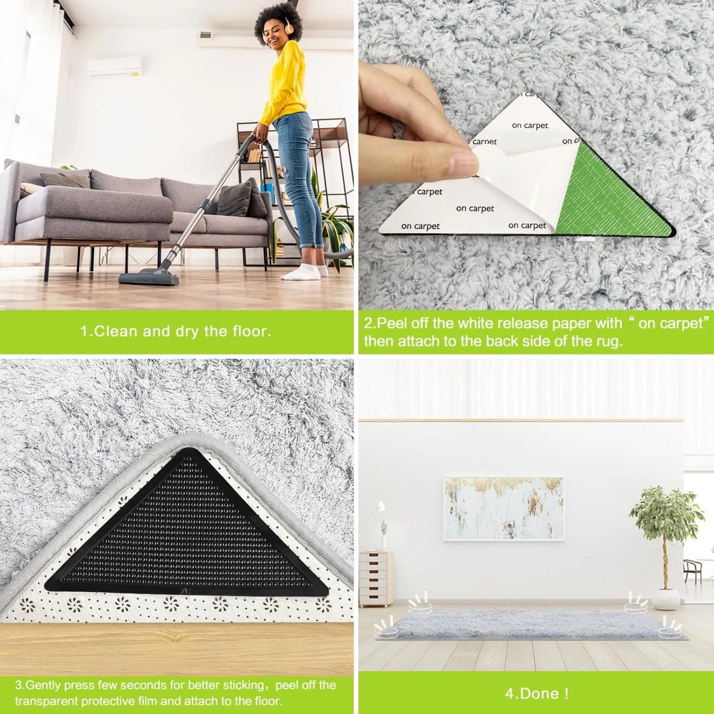 1-5set  Triangle Non Slip Rug Grippers Reusable Anti Slip Carpet Pads Rug Corner Gripper For Tile Floors Carpets Corners Mat