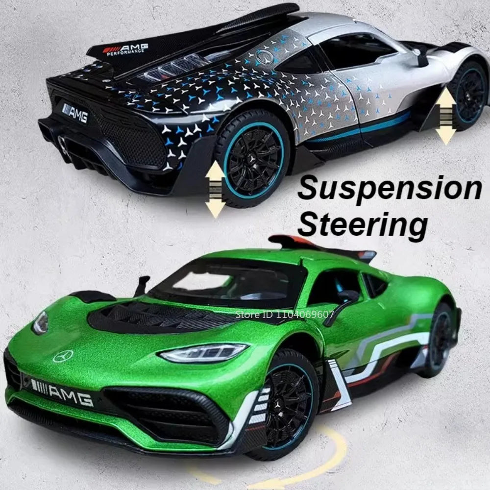 Scale 1:24 ONE Sports Car Model Toy Modified Metal Diecast Free Wheeling Vehicles Simulation Sound & Light Gift for Children