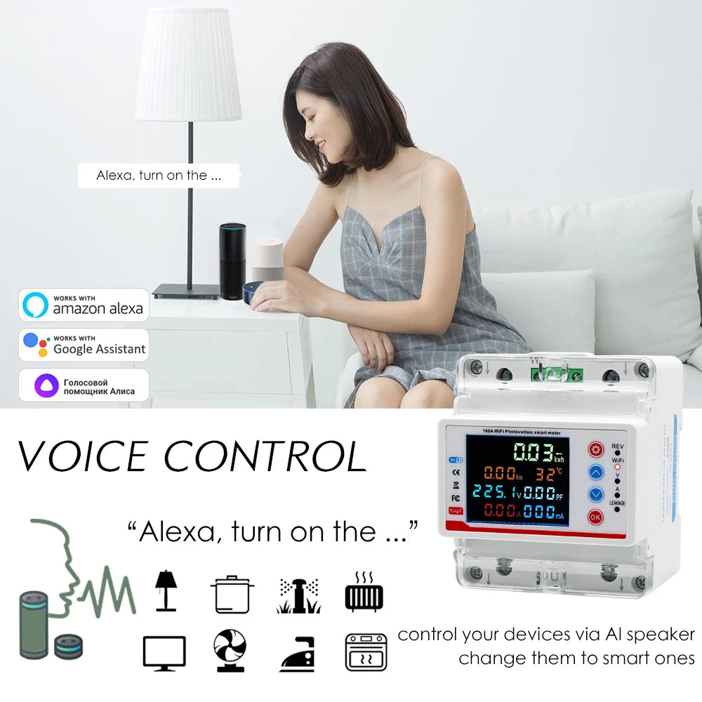 Tuya Smart Life  WiFi Single Phase 100A Energy monitor Two-way Prepaid Meter Auto-reclosing Voltage Current Protector Timer
