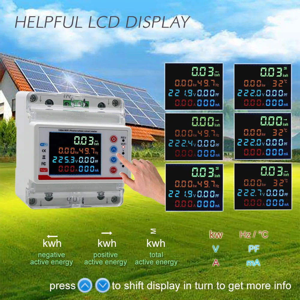 Tuya Smart Life  WiFi Single Phase 100A Energy monitor Two-way Prepaid Meter Auto-reclosing Voltage Current Protector Timer