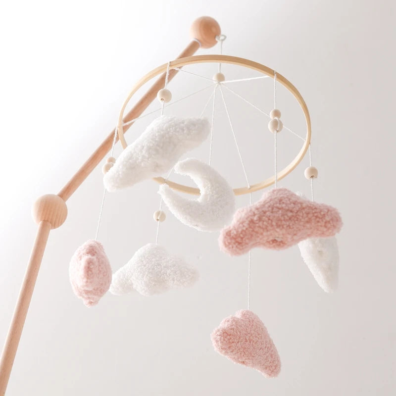 Baby Crib Mobile Rattle Toy 0-12Months Infant Soft Felt mobile Teddy Velvet Bear Bed Bell Hanging Toy Holder Bracket Crib Toy
