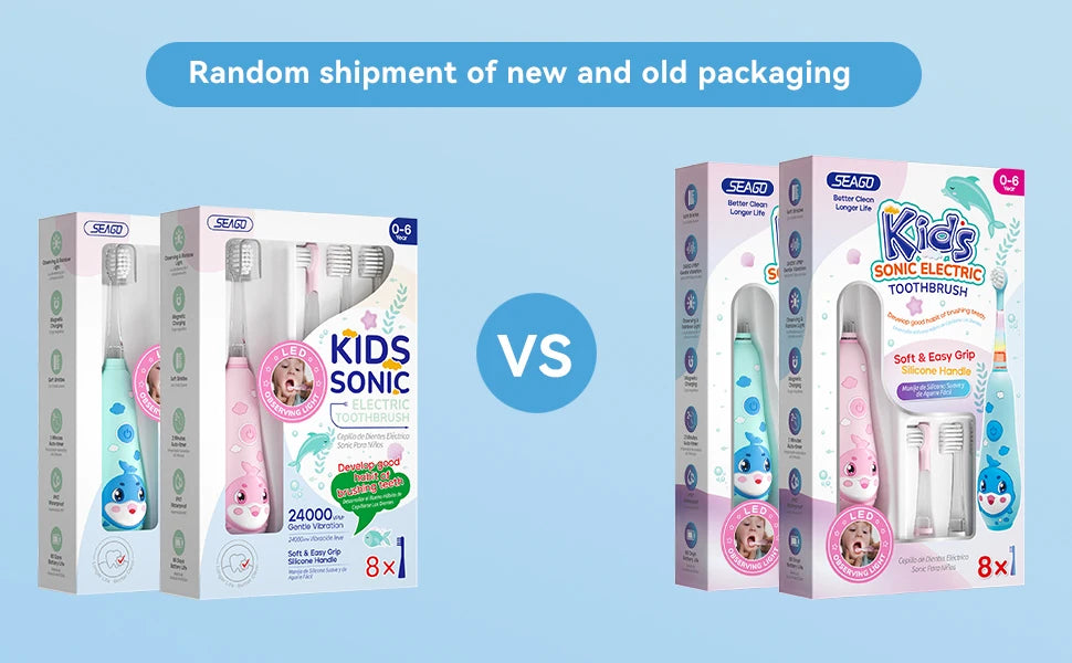 Seago Kids Electric Toothbrush Sonic Child Dolphin Colorful Observing LED 2 mins Smart Timer IPX7  Waterproof Teeth Cleaning