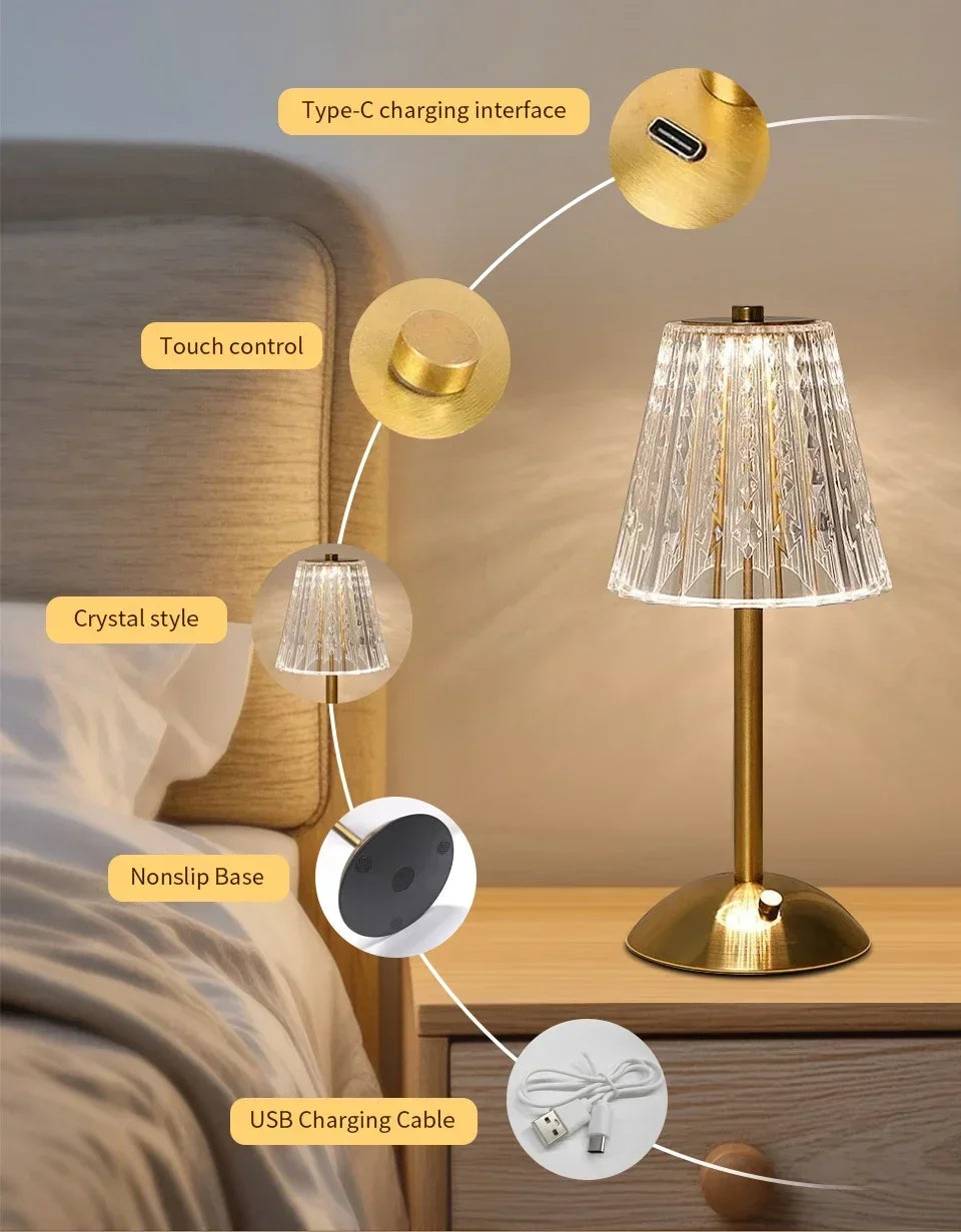 USB Rechargeable LED Table Lamp Touch Sensor Desktop Night Light For Bar Hotel Restaurant Bedroom Atmosphere Room Decor Lighting