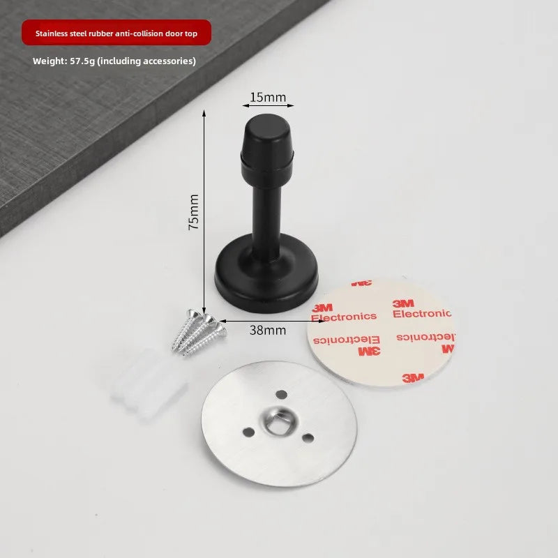 Stainless Steel Door Stops, Wall Mounted Door Stopper with Rubber Holder and Catch, Floor Fitting with Screws for HomeBedroom