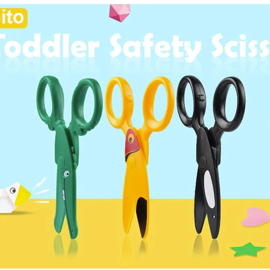 Kids Safe Scissors, Preschool Training Plastic Scissors with Cute Animal Design, Child-Friendly Craft DIY Tool for Art Home Use