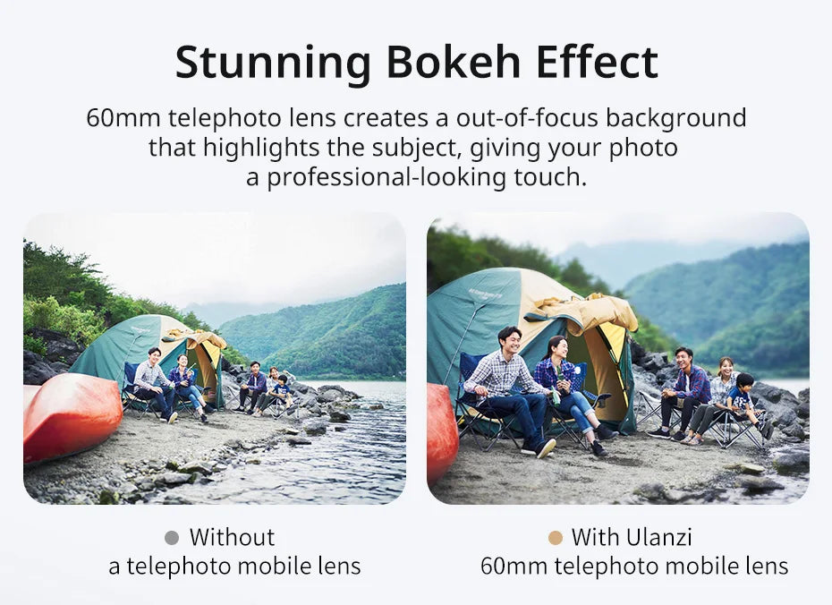 Ulanzi Universal Mobile Lens 75mm Macro/8mm Fisheye/16mm Wide-Angle/60mm Telephoto Phone Lens for Photography Videography