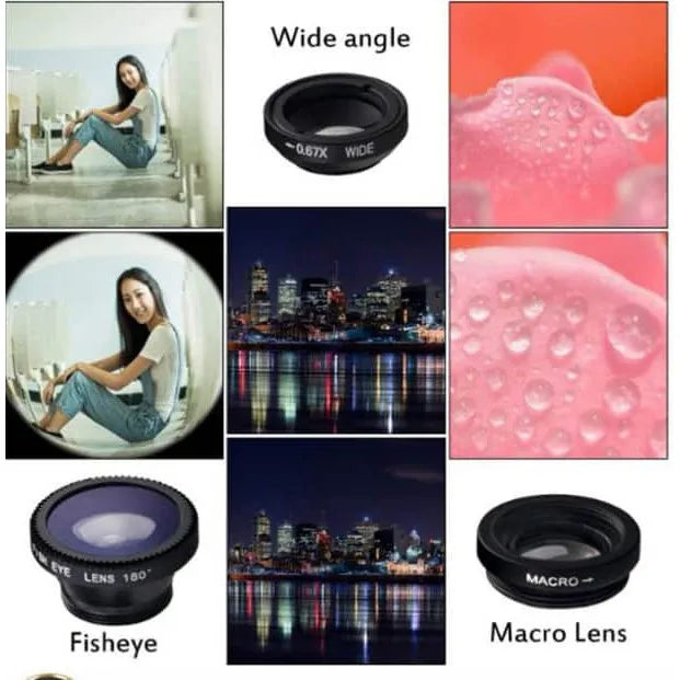 3in1 Fisheye Lens Wide Angle Micro Camera Lens for iPhone 16 15 14 13 11 Zoom Fish Eye Len for Smartphone Lenses with Phone Clip
