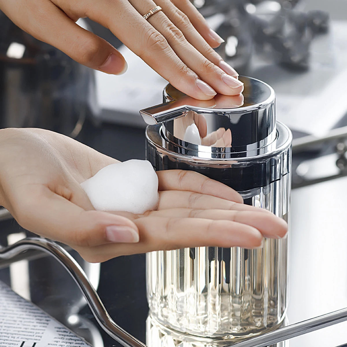 Hands Foaming Soap Dispenser for Bathroom Liquid Soap Mousse Bottle Refillable Kitchen Push-type Dish Soap Container