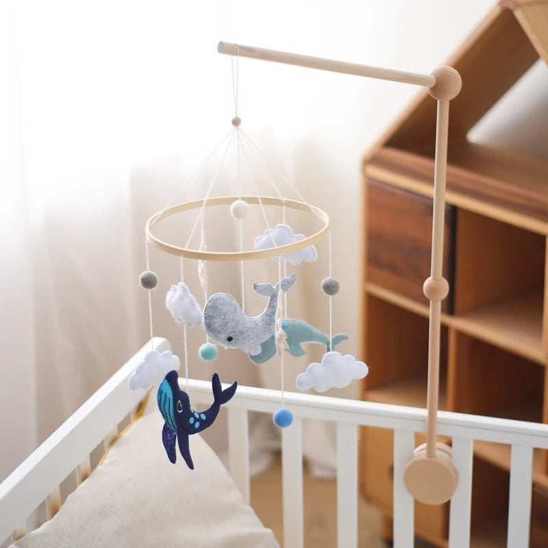 Baby Crib Mobile Rattle Toy Wooden Bed Bell Mobile Hanging Teddy Velvet Bear Doll Toy Newborn Music Box Crib Mobile Bracket Gift