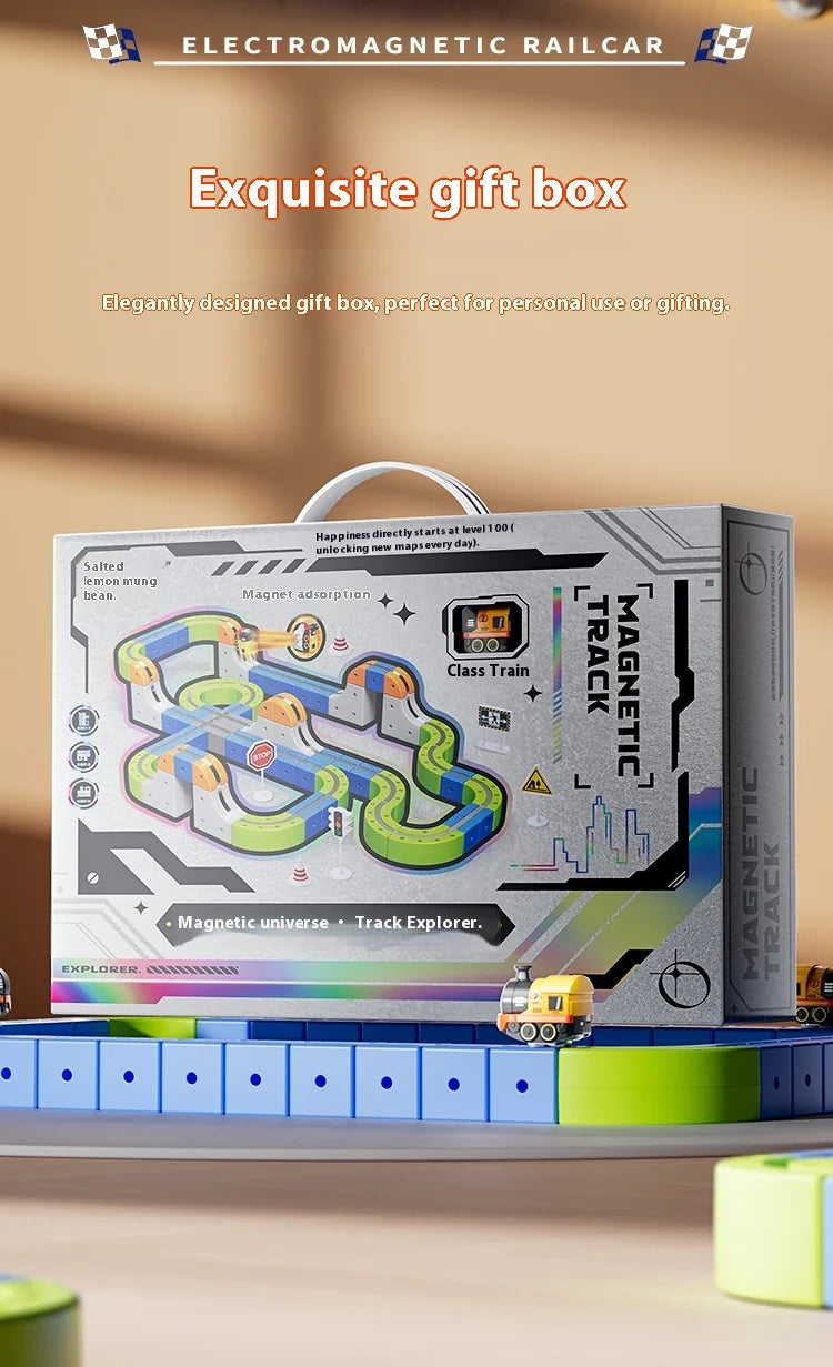 Magnetic Car STEM Racing Car Railtrack Set 2025 - Montessori Motorized Train & Gravity Maze Toy, Educational Gift for Kids
