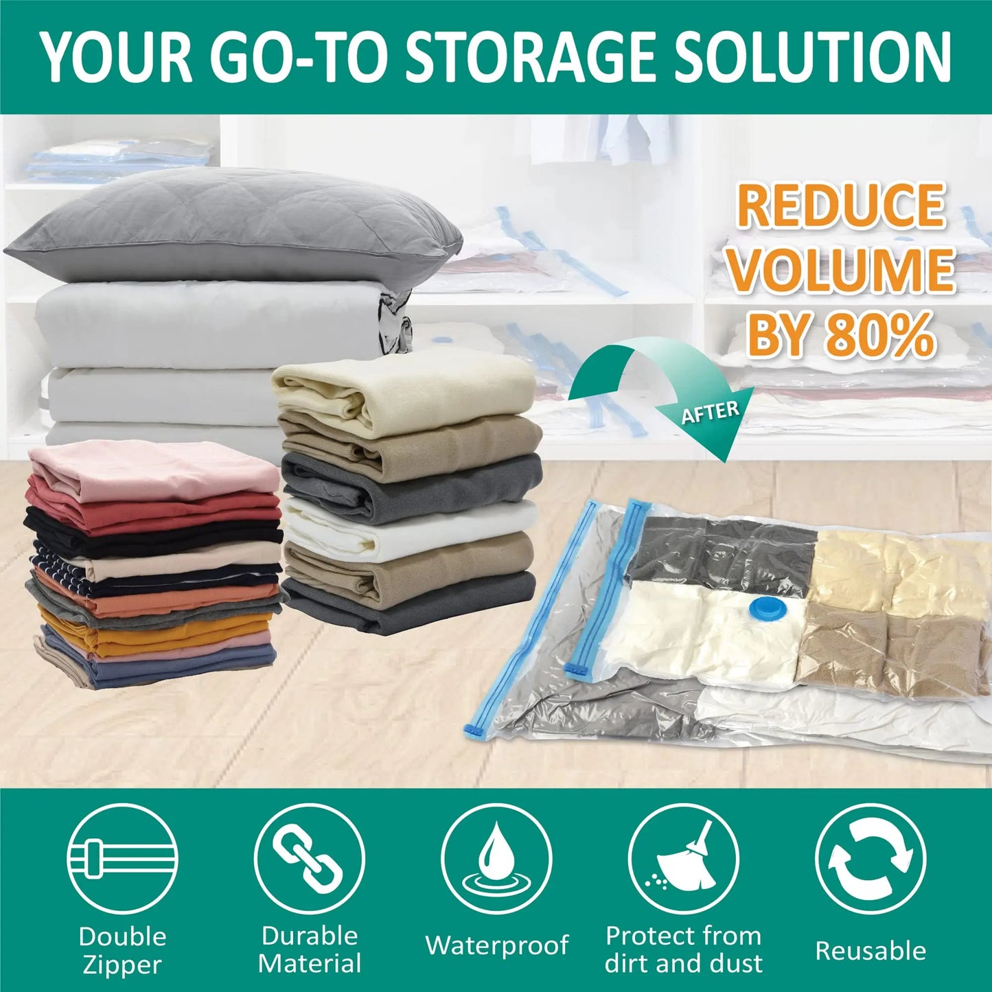 1/5 Pack Vacuum Storage Bags, Space Saver Bags Compression for Comforters and Blankets, Sealer Clothes Travel Packing Organizer