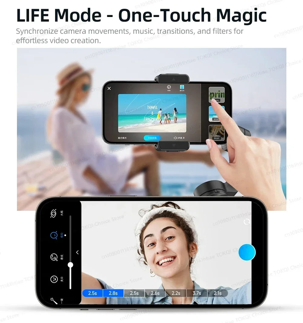 Handheld 3-Axis Gimbal Stabilizer for iPhone & Android, Anti-Shake Phone Holder with Tripod, for Vlogging & Video Recording