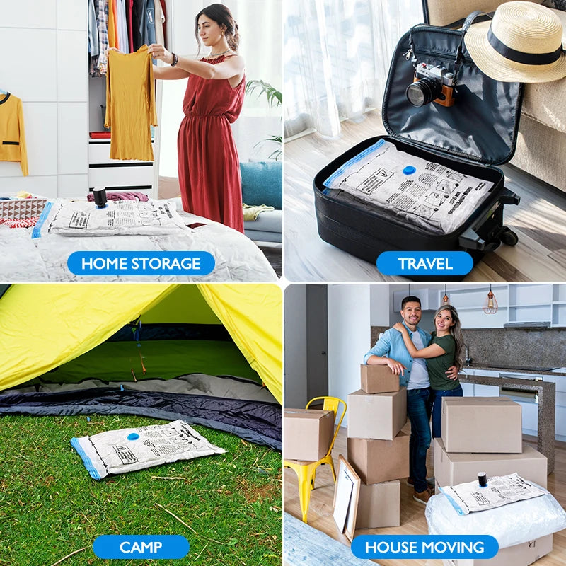Vacuum Storage Bags 8-18Pc Space Saver Bag Travel Rechargable Air Pump Various Seal Bag Pump for Compress Clothe Blanket Luggage
