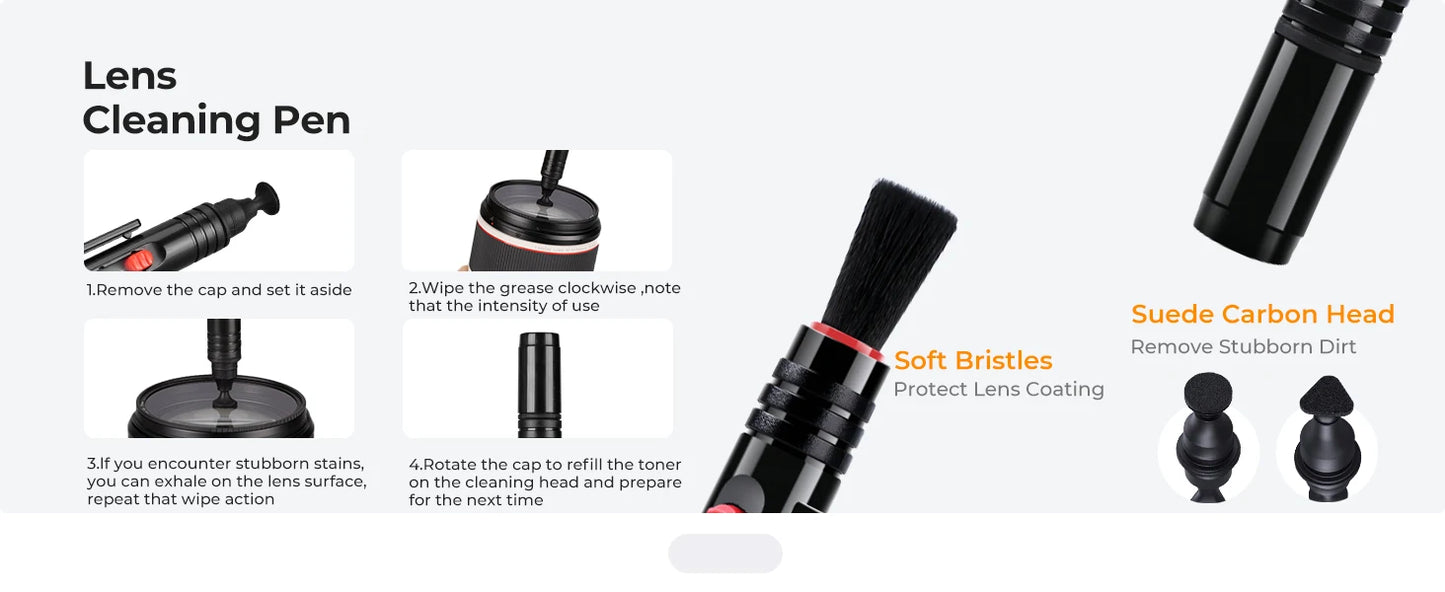 K&F Concept Camera Lens Cleaning Kit with Camera Blower Glasses Wipes Cloth Cleaning Liquid Cleaning Pen for Camera Lens Phone