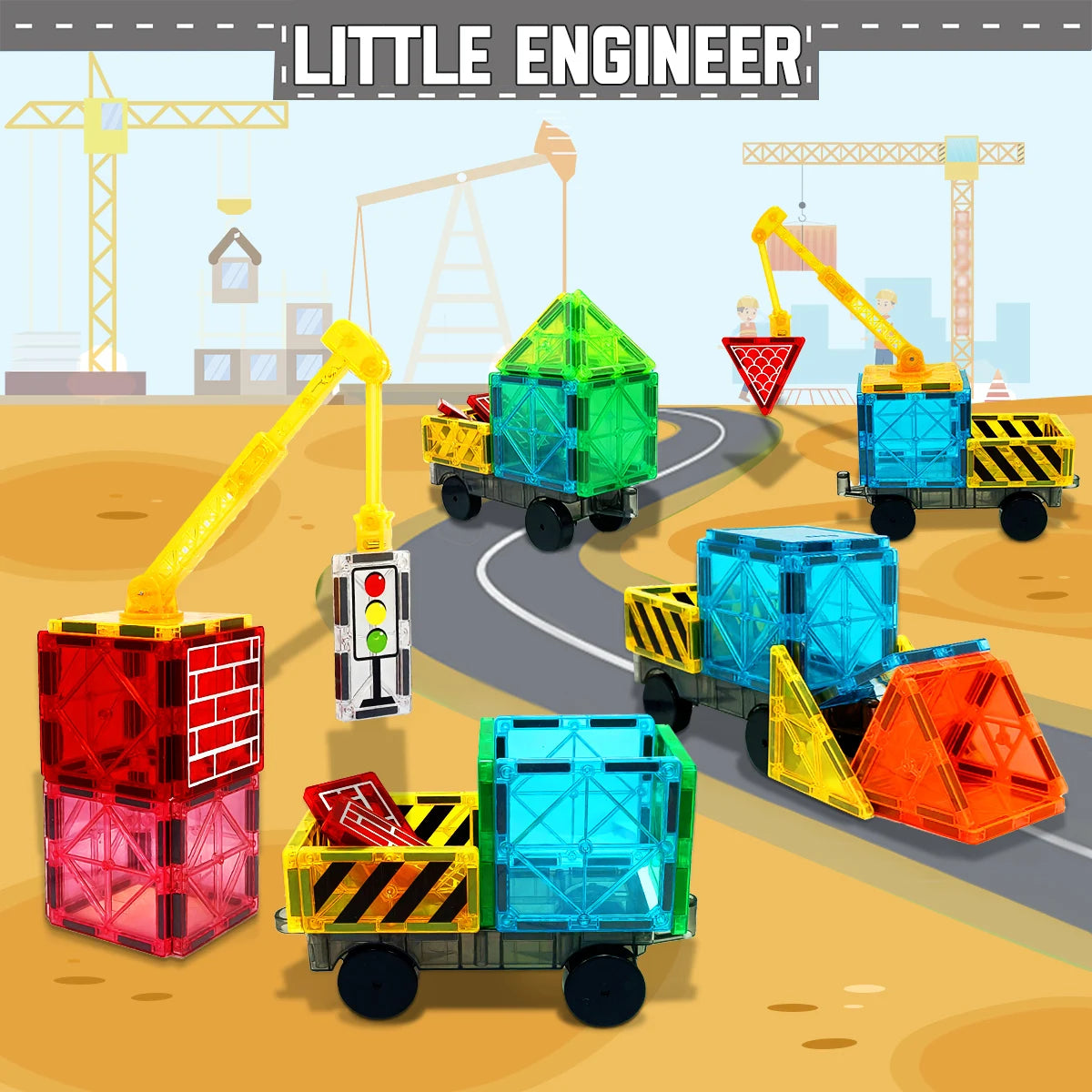 Magnetic Road Set With Car Toys For Kids Boys Girls Magnet Building Blocks Construction Toys Birthday Gifts For Toddlers